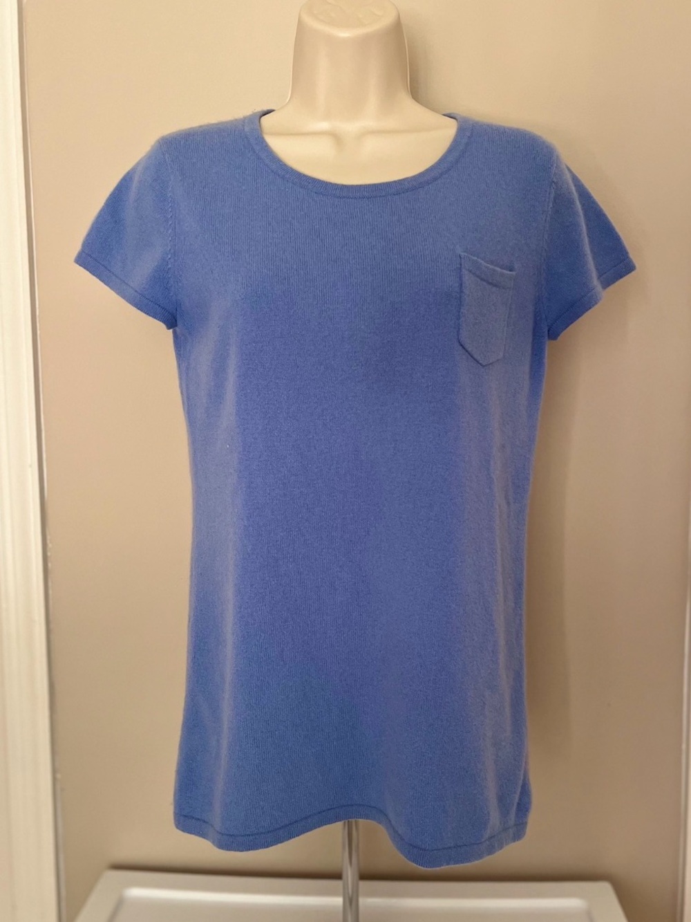 Garnet Hill Short Sleeve Light Blue Cashmere T-Shirt with pocket women’s